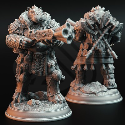 Giff dragon-hunter from DM Stash's Rise of the Dragon set. Total height apx. 50mm. Unpainted resin miniature - image2